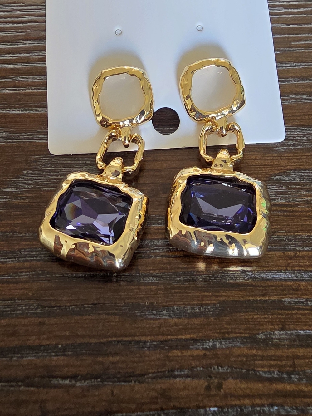 18K Gold-Plated Drop Earrings with Purple Crystal Stones